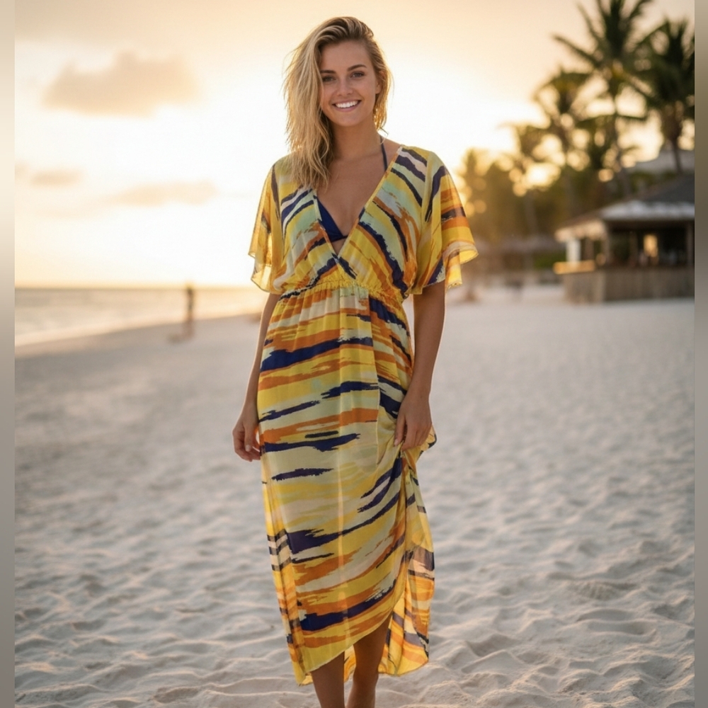 W By Wenjie Nwot Womens Size Medium Maxi Swim Coverup Cruise‎ Vacation